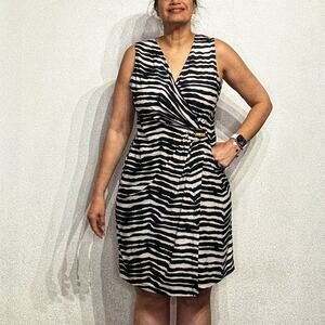 Amanda Lane Cream Zebra Print Faux Wrap Vintage Midi Dress Sz L